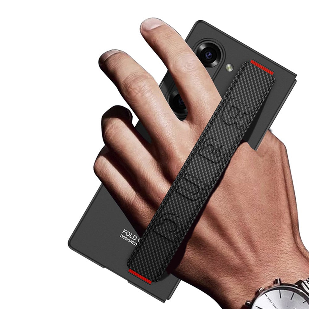 GKK For Samsung Galaxy Z Fold7 5G Case Wristband Large Lens Hole PC Phone Cover with Front Screen Film - Titanium Grey