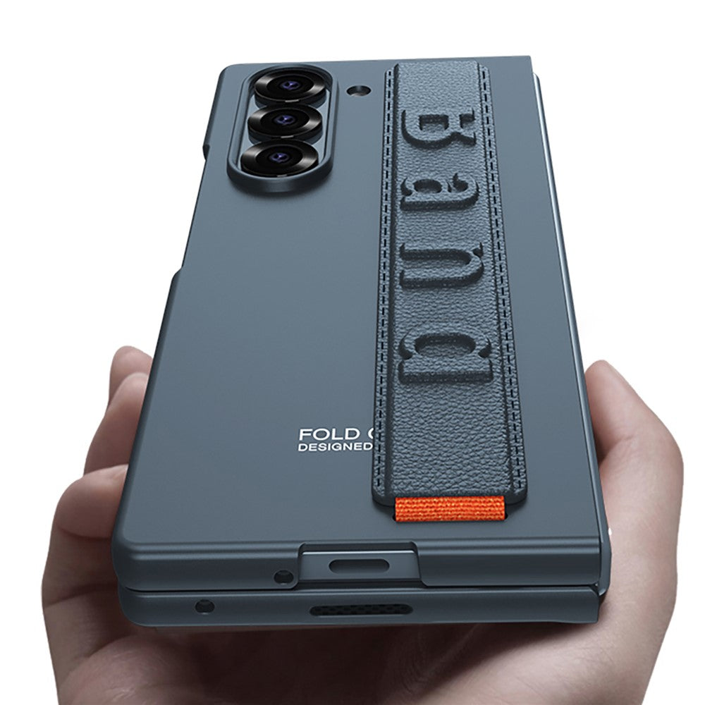 GKK For Samsung Galaxy Z Fold7 5G Case Wristband Large Lens Hole PC Phone Cover with Front Screen Film - Titanium Grey