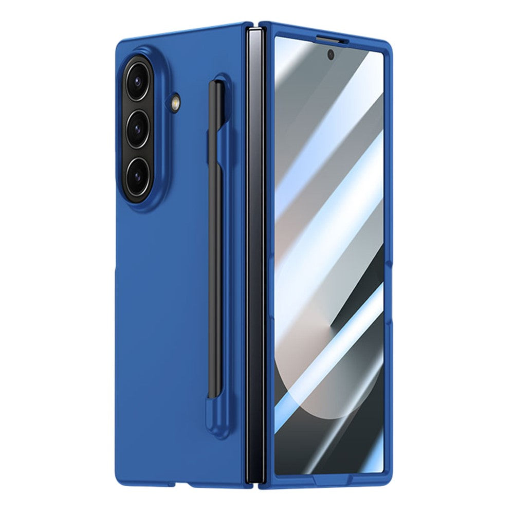 For Samsung Galaxy Z Fold7 5G Case Skin Feel Phone Cover with Tempered Glass Film / Pen Slot - Dark Blue
