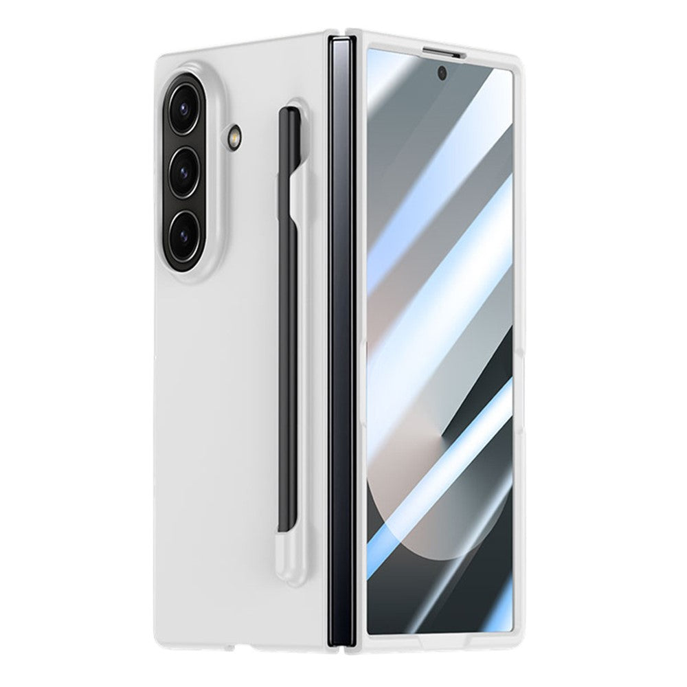 For Samsung Galaxy Z Fold7 5G Case Skin Feel Phone Cover with Tempered Glass Film / Pen Slot - White