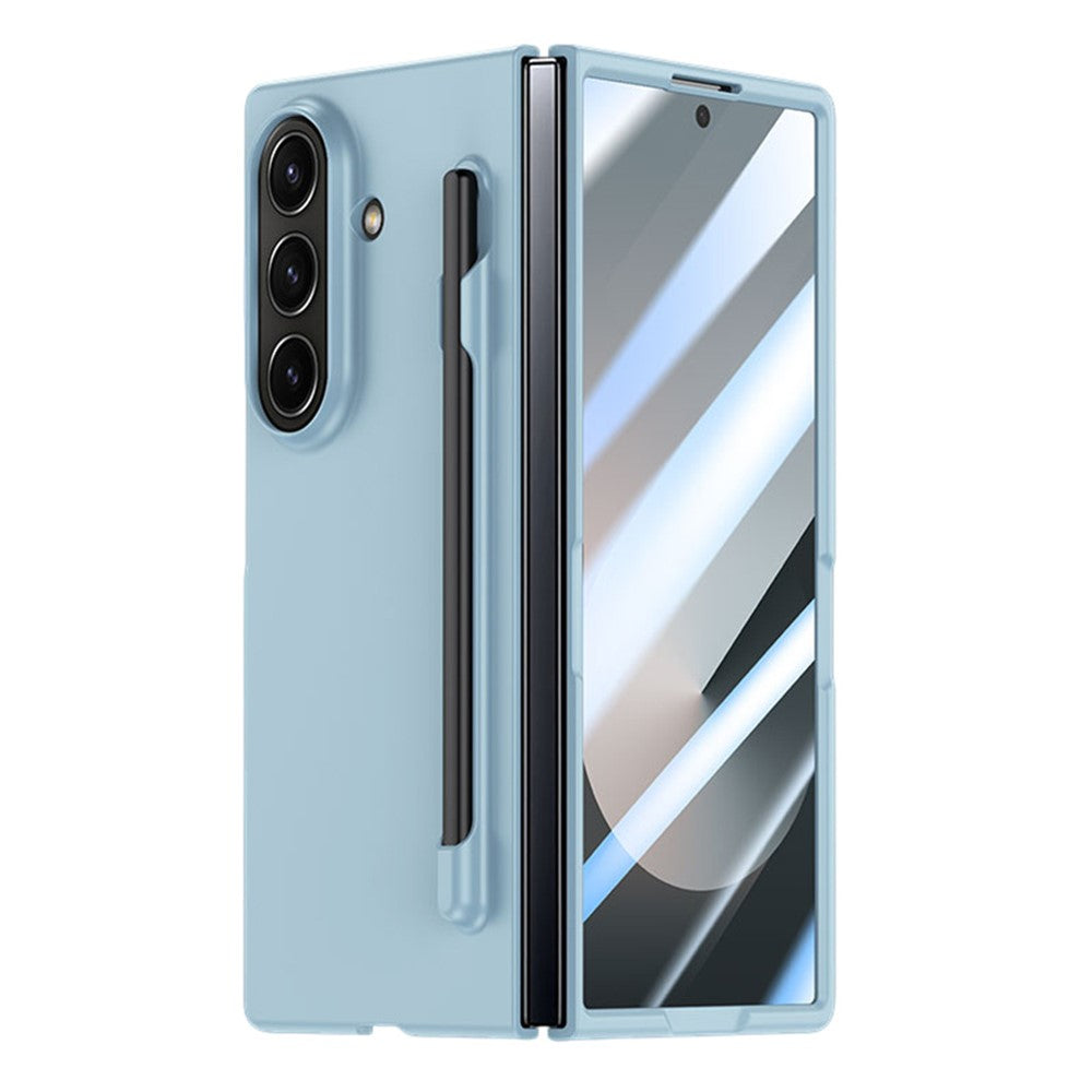 For Samsung Galaxy Z Fold7 5G Case Skin Feel Phone Cover with Tempered Glass Film / Pen Slot - Baby Blue
