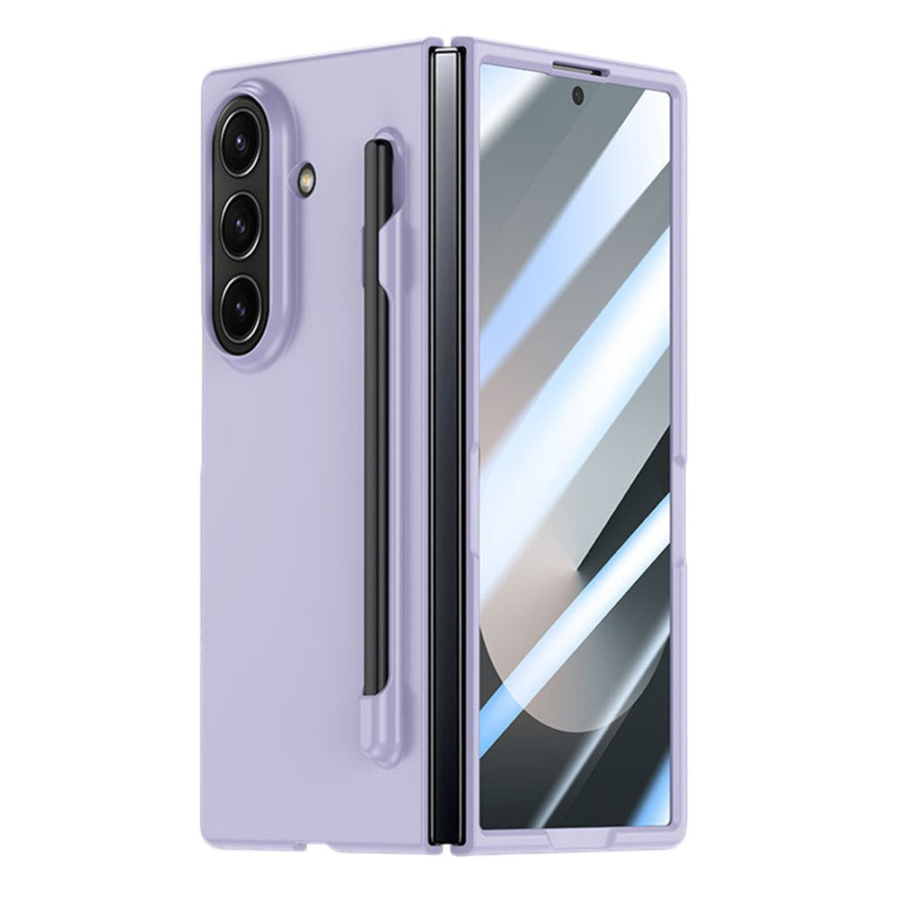 For Samsung Galaxy Z Fold7 5G Case Skin Feel Phone Cover with Tempered Glass Film / Pen Slot - Purple