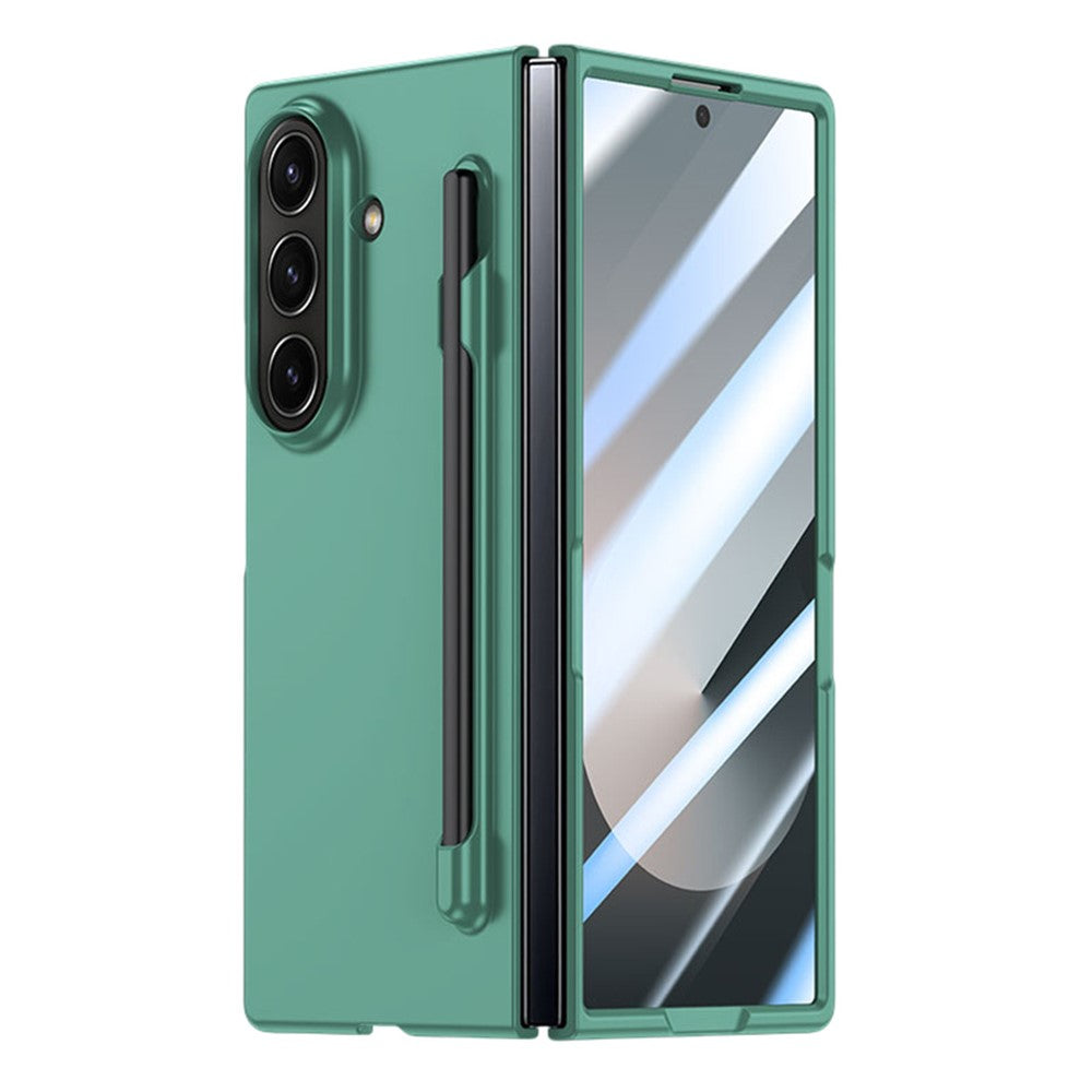 For Samsung Galaxy Z Fold7 5G Case Skin Feel Phone Cover with Tempered Glass Film / Pen Slot - Dark Green