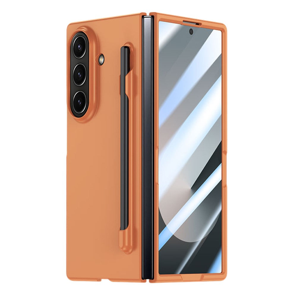 For Samsung Galaxy Z Fold7 5G Case Skin Feel Phone Cover with Tempered Glass Film / Pen Slot - Orange