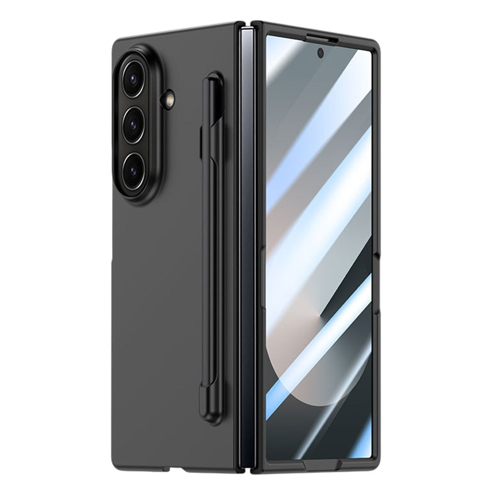 For Samsung Galaxy Z Fold7 5G Case Skin Feel Phone Cover with Tempered Glass Film / Pen Slot - Black