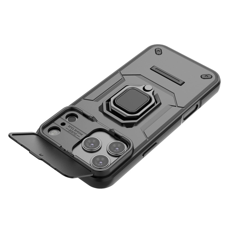 For iPhone 17 Pro Max Case PC + TPU Kickstand Phone Protector with Lens Cover - Black