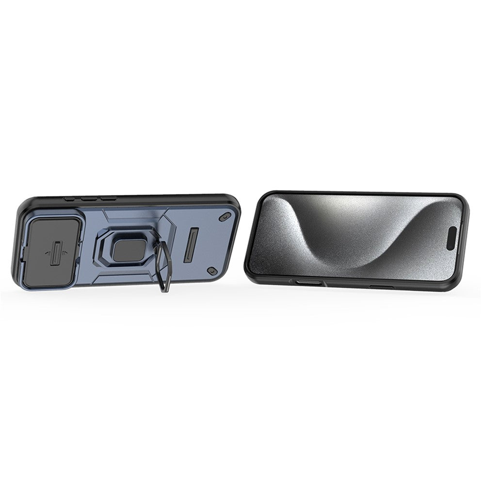 For iPhone 17 Pro Max Case PC + TPU Kickstand Phone Protector with Lens Cover - Blue