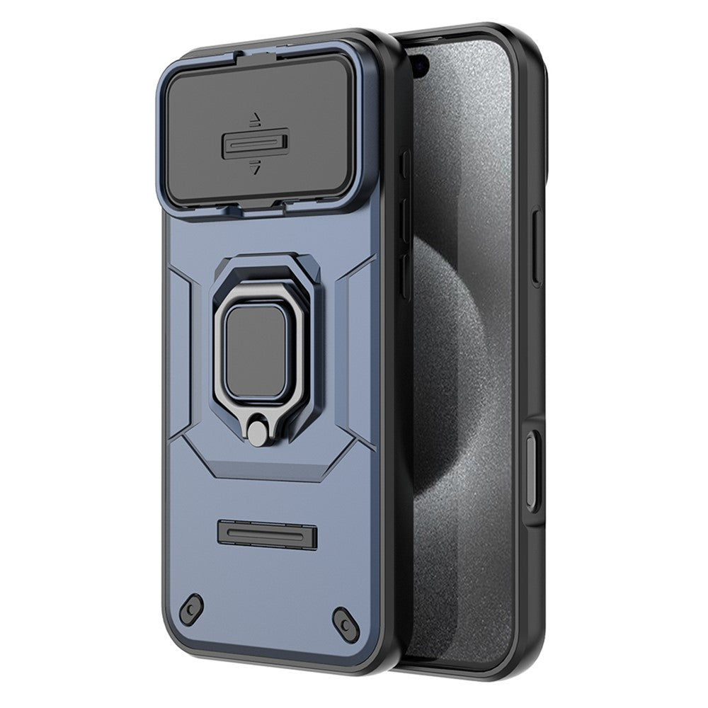 For iPhone 17 Pro Max Case PC + TPU Kickstand Phone Protector with Lens Cover - Blue