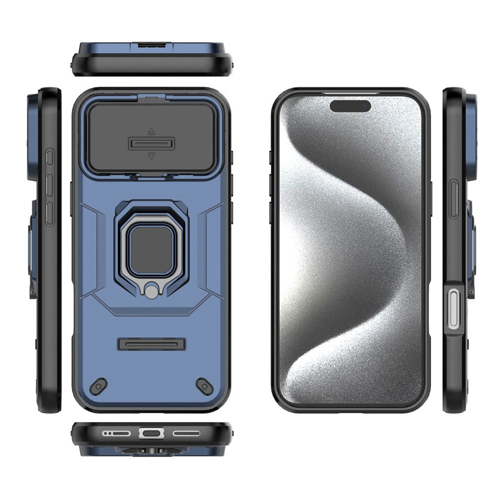 For iPhone 17 Pro Max Case PC + TPU Kickstand Phone Protector with Lens Cover - Blue