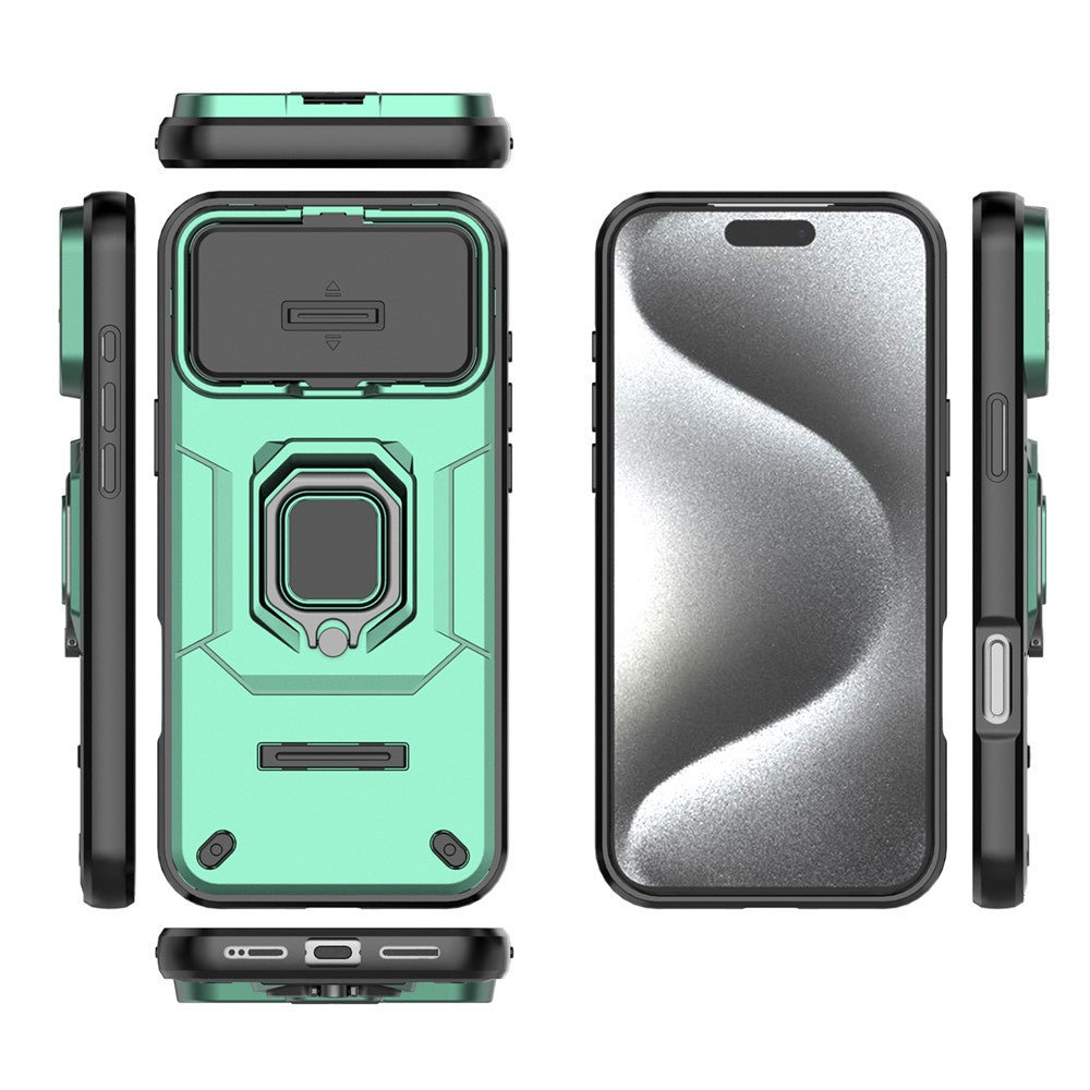 For iPhone 17 Pro Max Case PC + TPU Kickstand Phone Protector with Lens Cover - Green