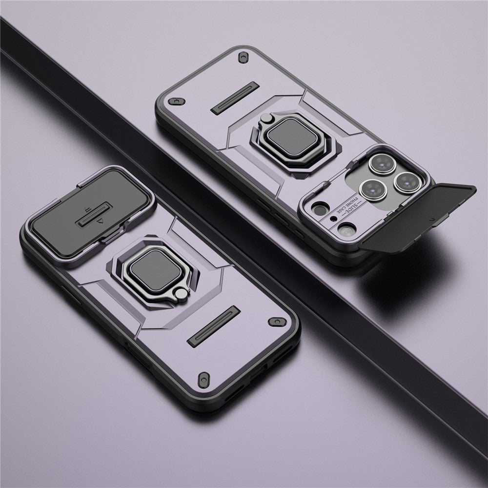 For iPhone 17 Pro Max Case PC + TPU Kickstand Phone Protector with Lens Cover - Purple