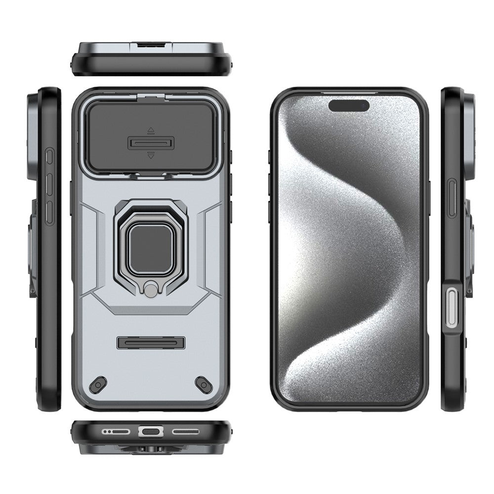 For iPhone 17 Pro Max Case PC + TPU Kickstand Phone Protector with Lens Cover - Grey