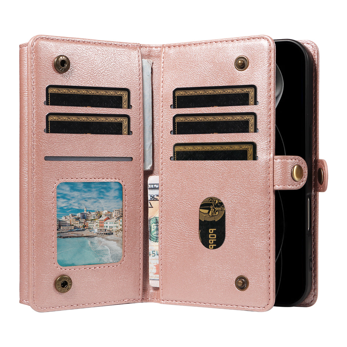 For iPhone 17 Pro Max Case YIKATU YK-008 Zipper Wallet Leather Phone Cover with Shoulder Strap - Rose Gold