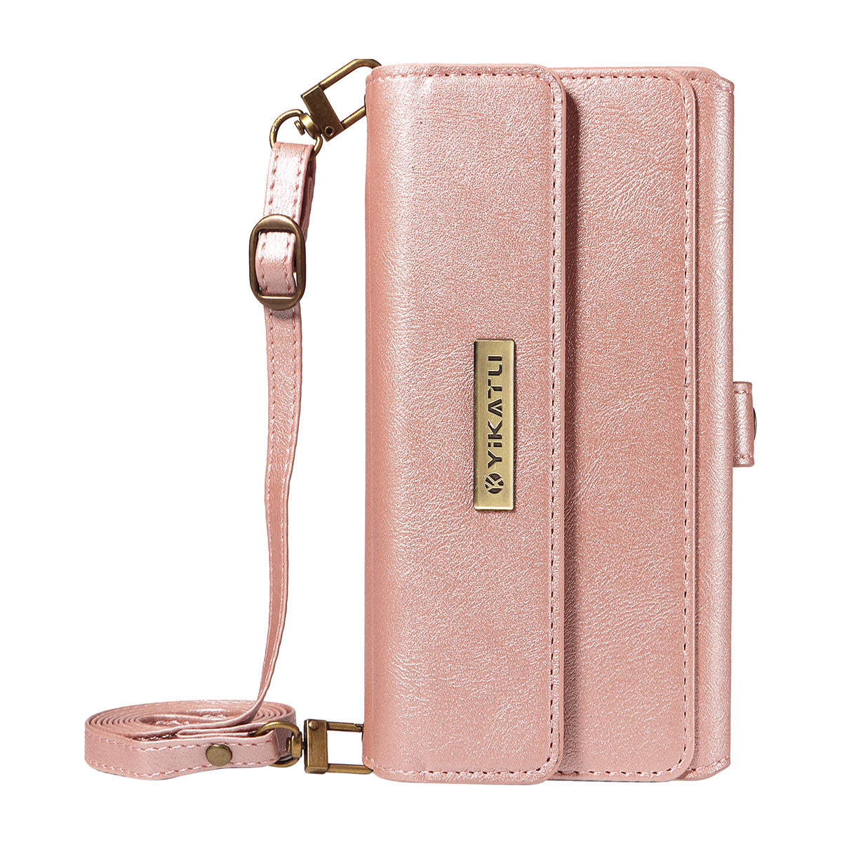 For iPhone 17 Pro Max Case YIKATU YK-008 Zipper Wallet Leather Phone Cover with Shoulder Strap - Rose Gold