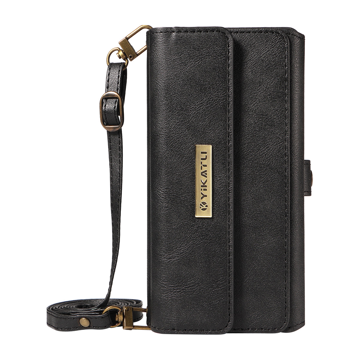 For iPhone 17 Pro Max Case YIKATU YK-008 Zipper Wallet Leather Phone Cover with Shoulder Strap - Black