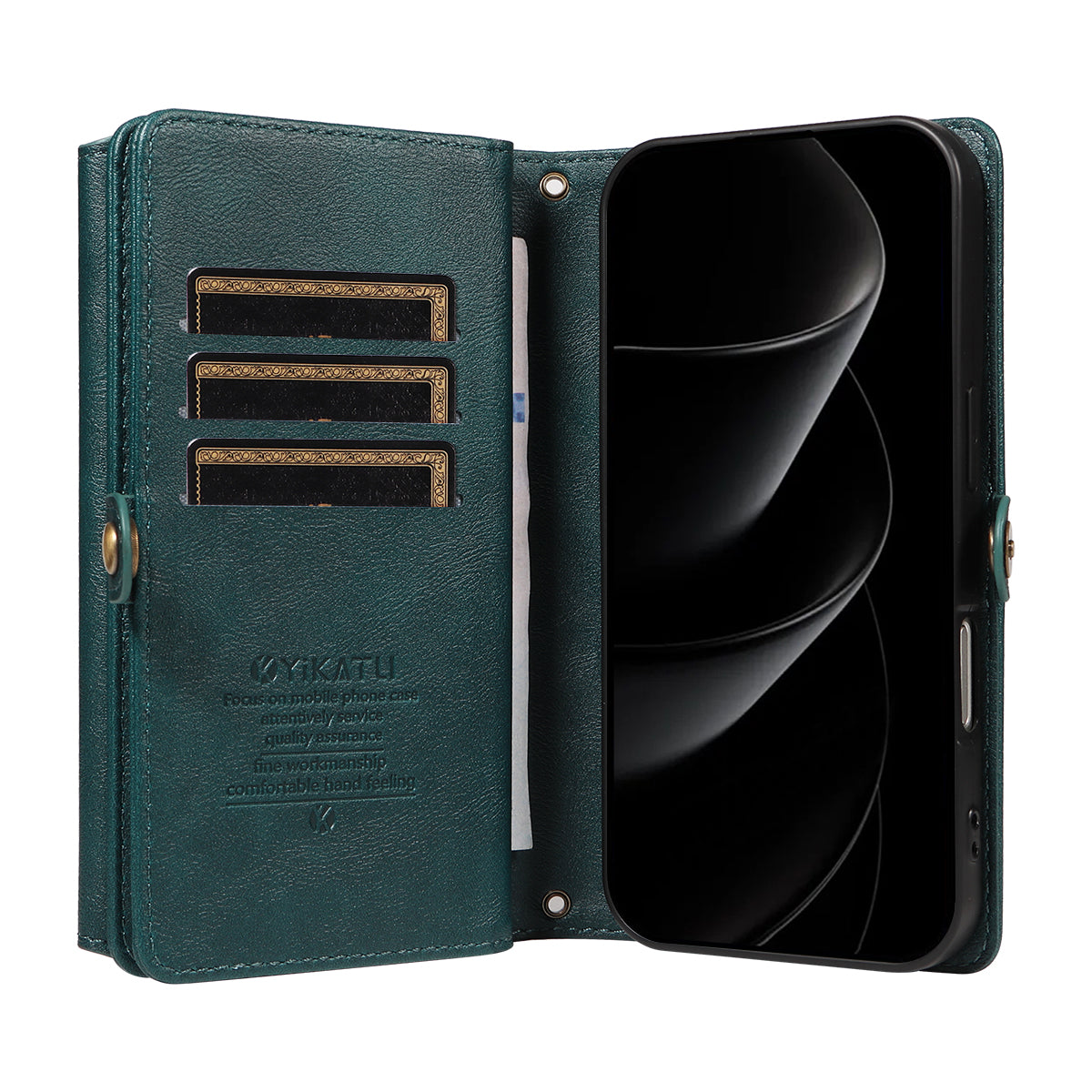 For iPhone 17 Pro Max Case YIKATU YK-008 Zipper Wallet Leather Phone Cover with Shoulder Strap - Green