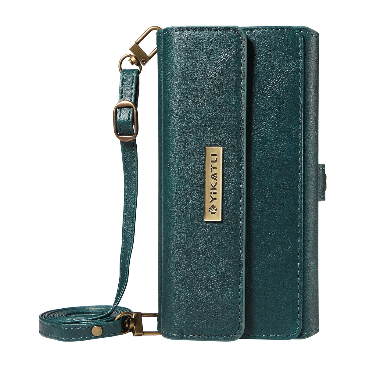 For iPhone 17 Pro Max Case YIKATU YK-008 Zipper Wallet Leather Phone Cover with Shoulder Strap - Green