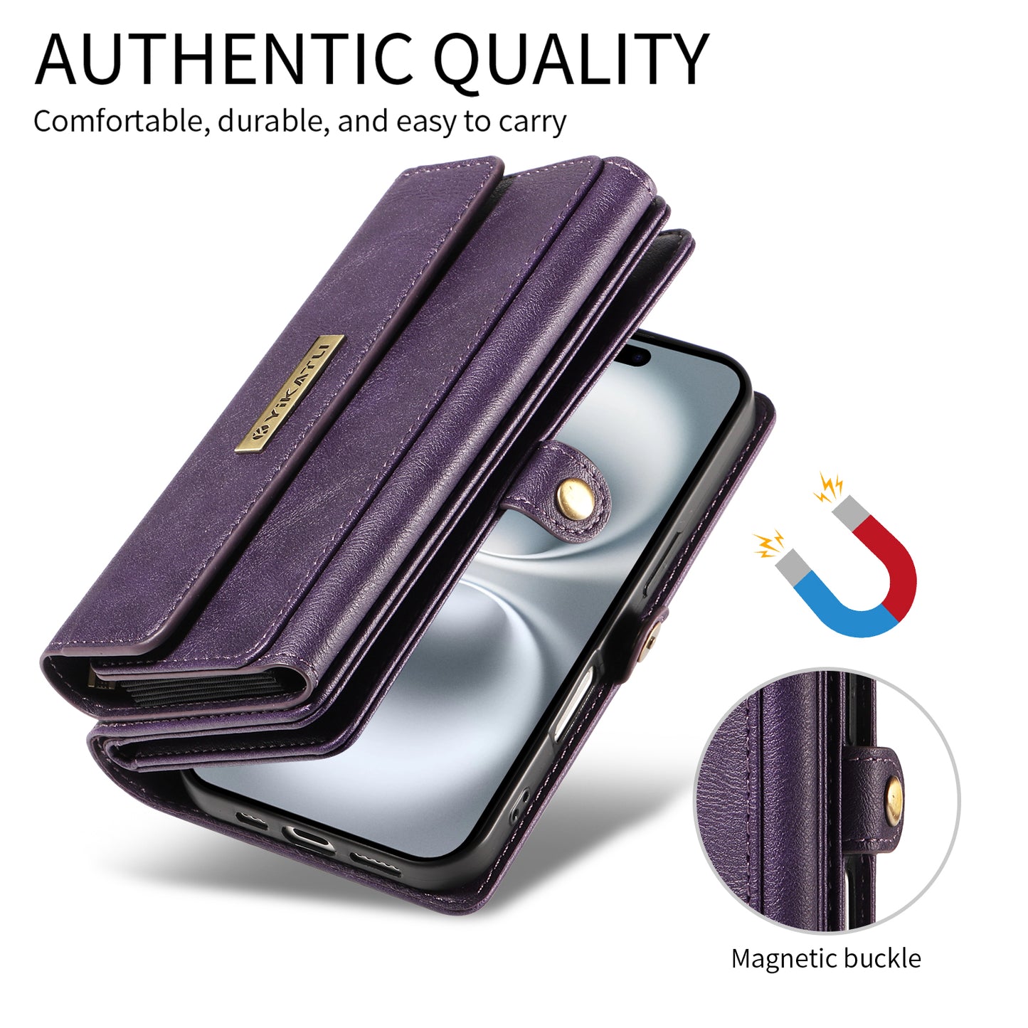 For iPhone 17 Pro Max Case YIKATU YK-008 Zipper Wallet Leather Phone Cover with Shoulder Strap - Purple