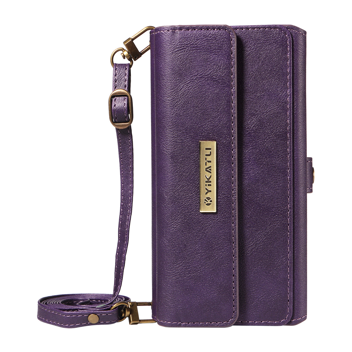 For iPhone 17 Pro Max Case YIKATU YK-008 Zipper Wallet Leather Phone Cover with Shoulder Strap - Purple