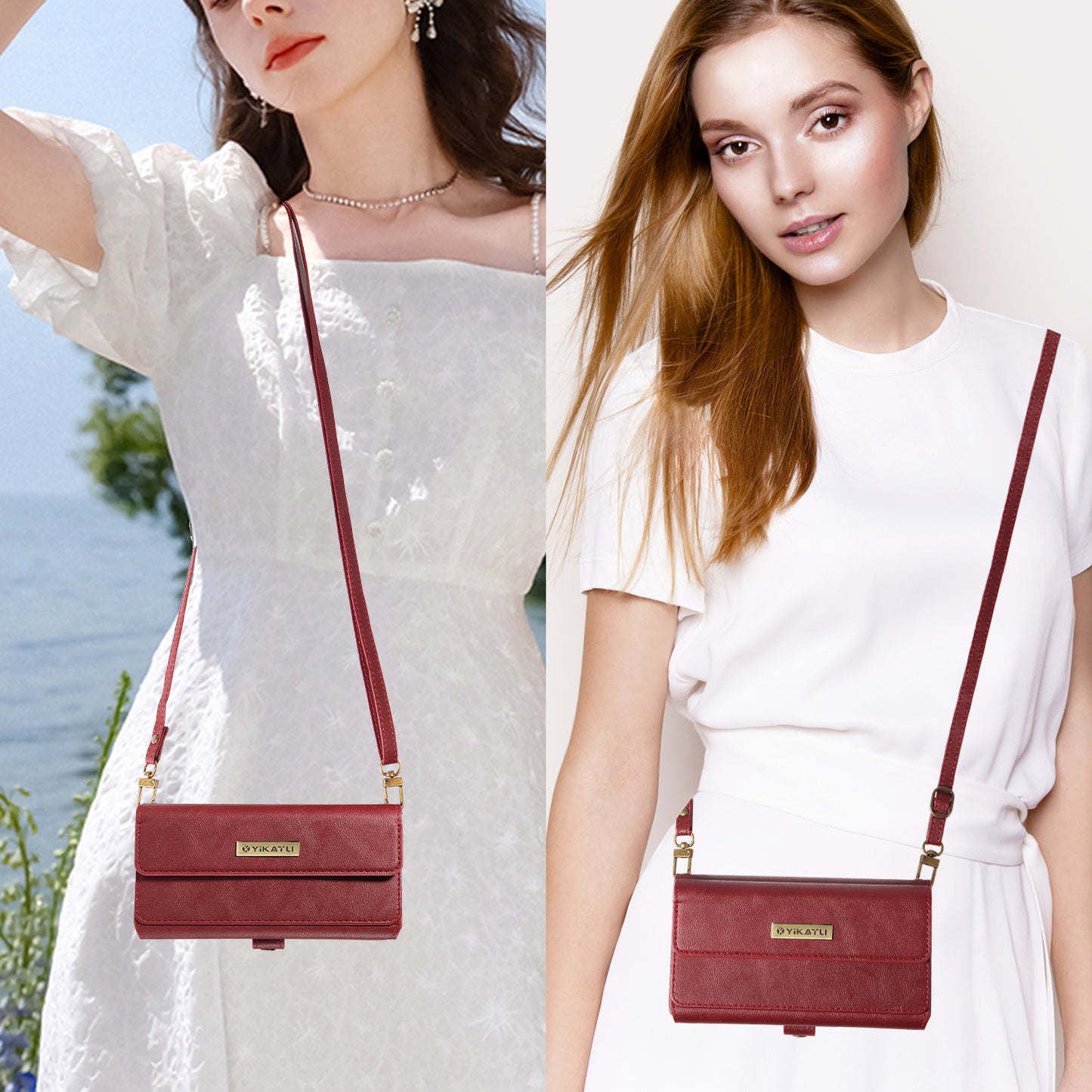 For iPhone 17 Pro Max Case YIKATU YK-008 Zipper Wallet Leather Phone Cover with Shoulder Strap - Red