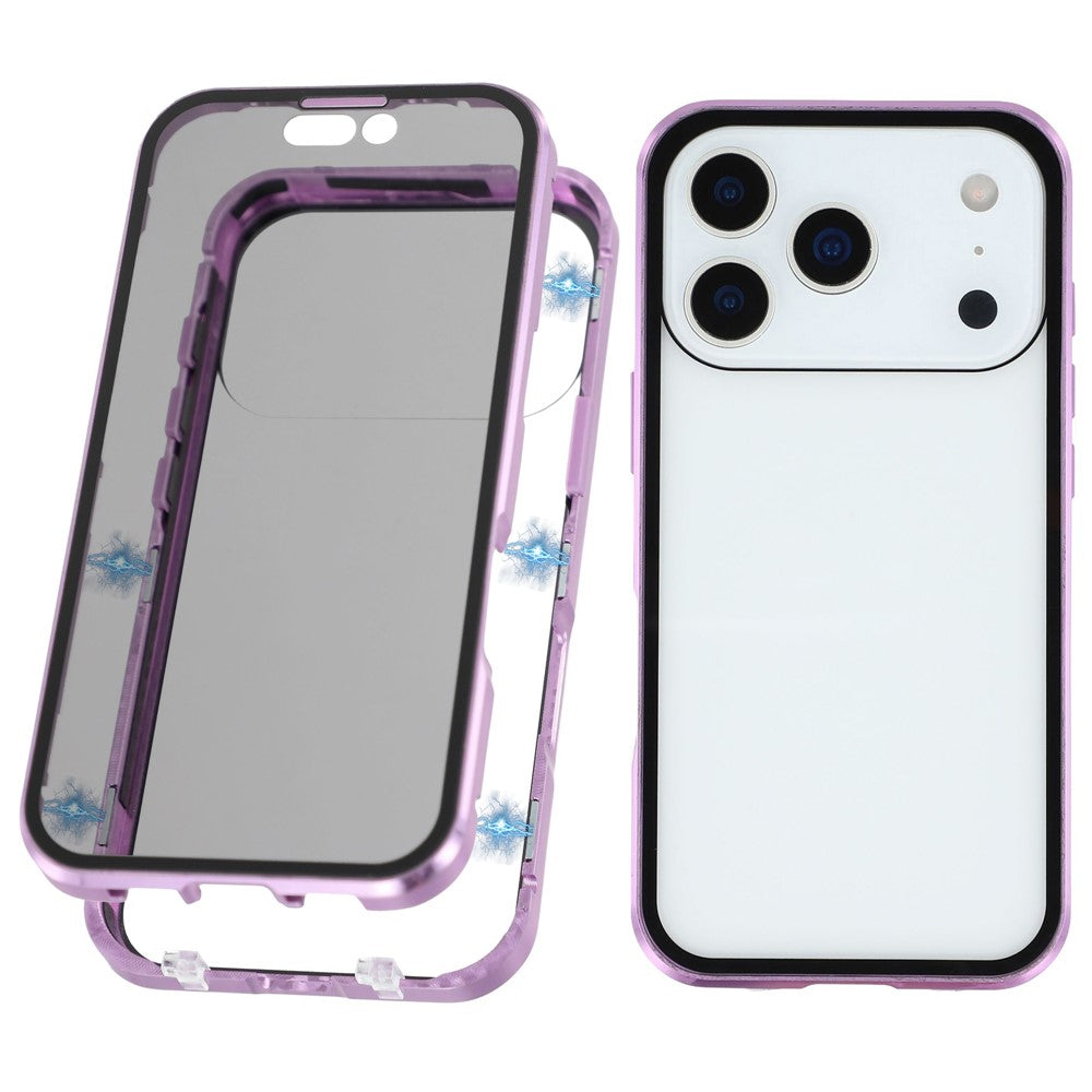 For iPhone 17 Pro Max Case with Anti-Spy Screen Protector Tempered Glass Metal Phone Cover Magnetic Clasp - Purple