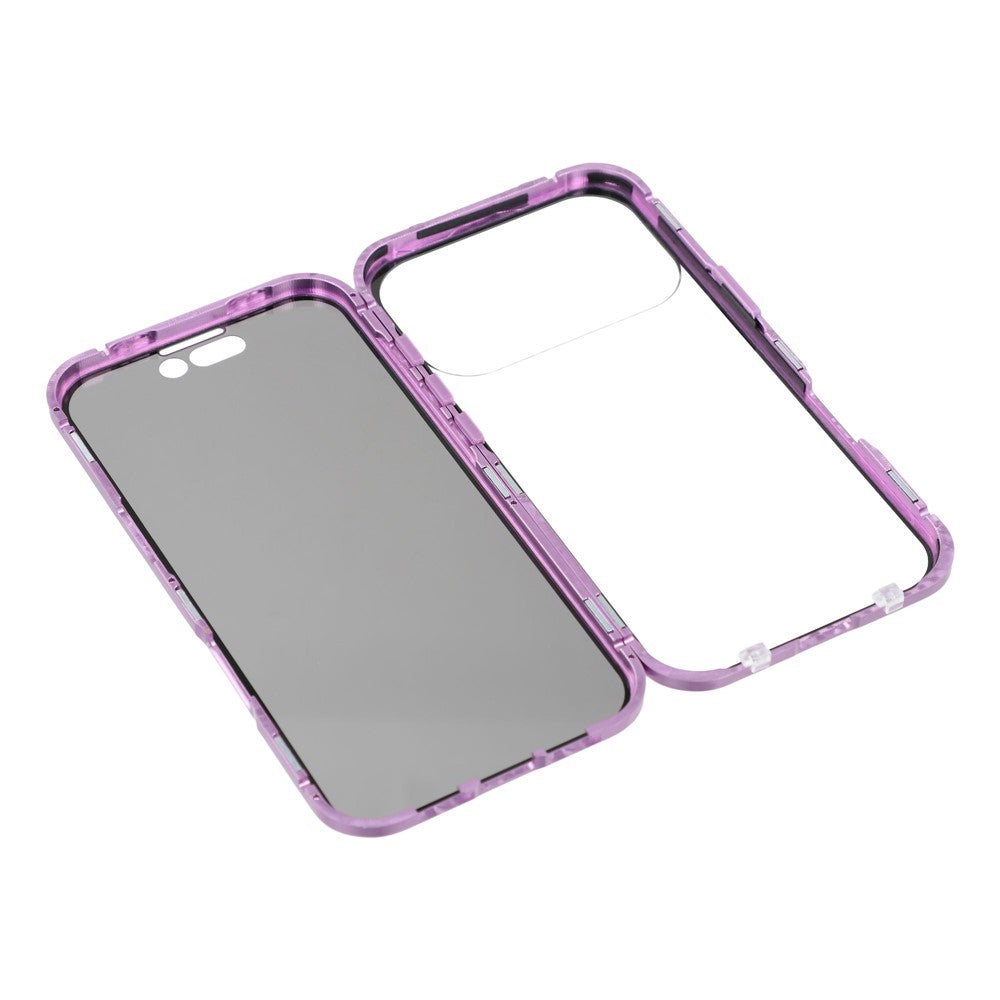 For iPhone 17 Pro Max Case with Anti-Spy Screen Protector Tempered Glass Metal Phone Cover Magnetic Clasp - Purple