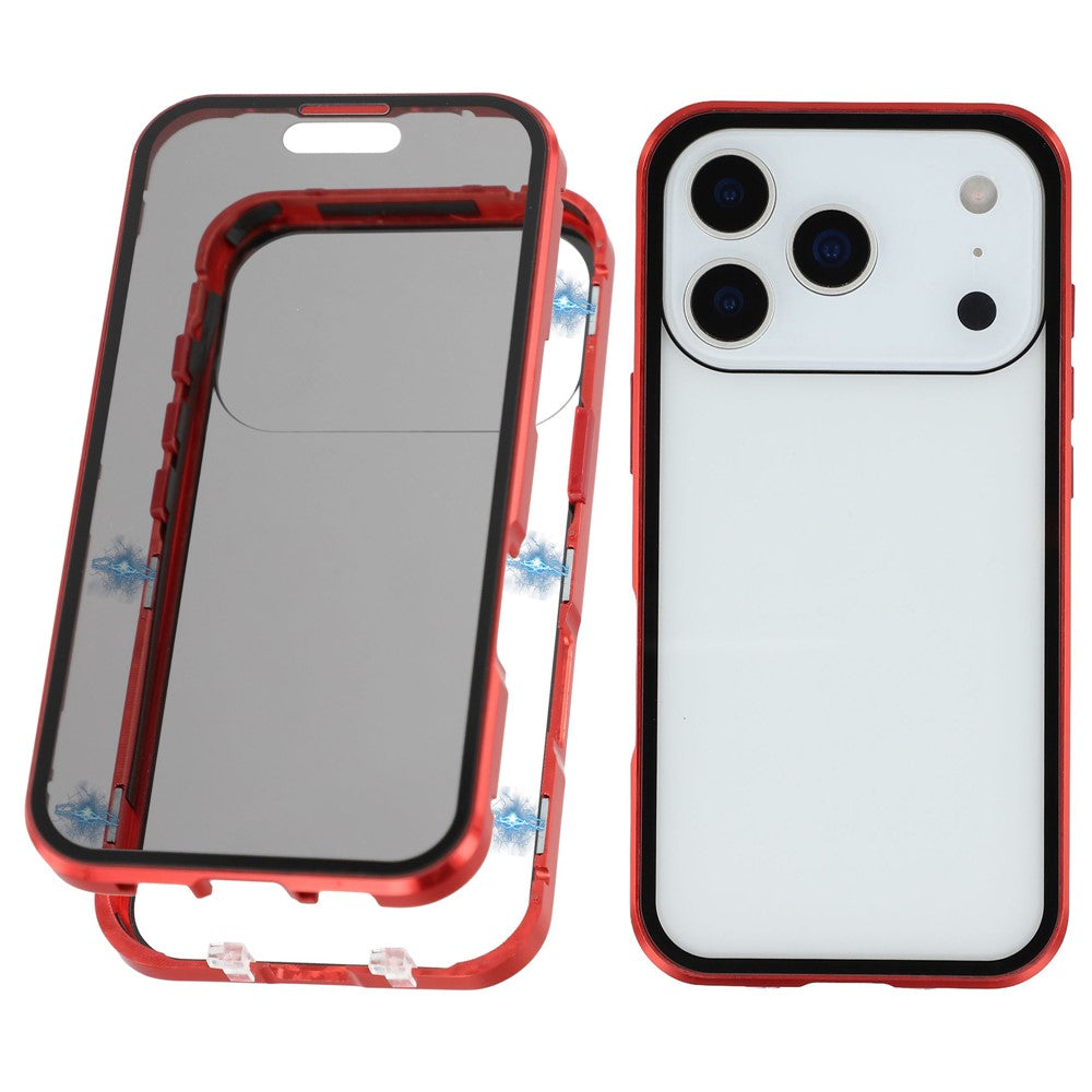 For iPhone 17 Pro Max Case with Anti-Spy Screen Protector Tempered Glass Metal Phone Cover Magnetic Clasp - Red