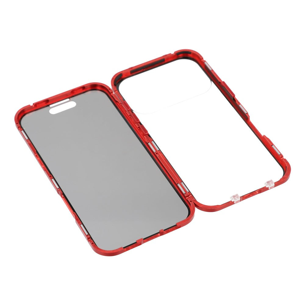 For iPhone 17 Pro Max Case with Anti-Spy Screen Protector Tempered Glass Metal Phone Cover Magnetic Clasp - Red