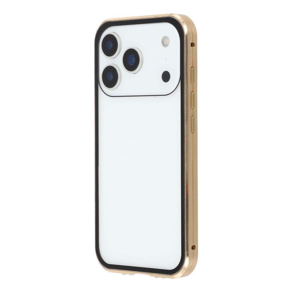 For iPhone 17 Pro Max Case with Anti-Spy Screen Protector Tempered Glass Metal Phone Cover Magnetic Clasp - Gold