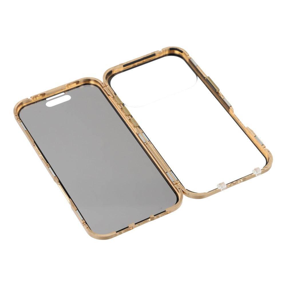 For iPhone 17 Pro Max Case with Anti-Spy Screen Protector Tempered Glass Metal Phone Cover Magnetic Clasp - Gold