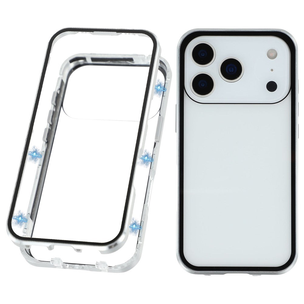 For iPhone 17 Pro Max Case Double-Sided Tempered Glass Magnetic Clear Phone Cover - Silver