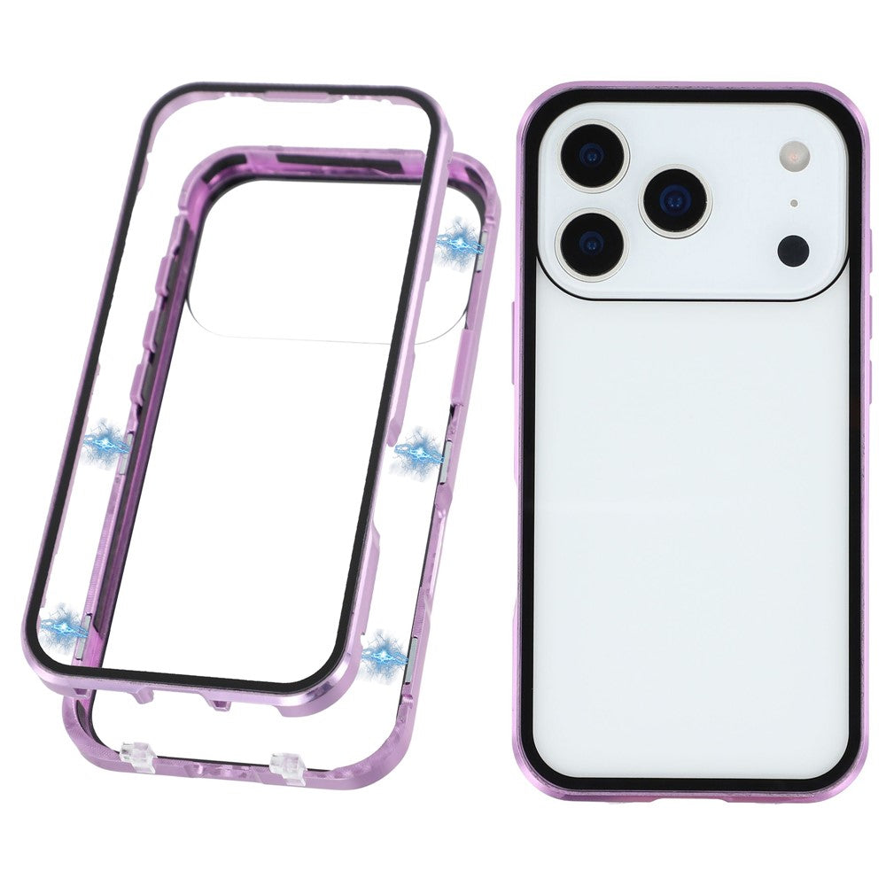 For iPhone 17 Pro Max Case Double-Sided Tempered Glass Magnetic Clear Phone Cover - Purple
