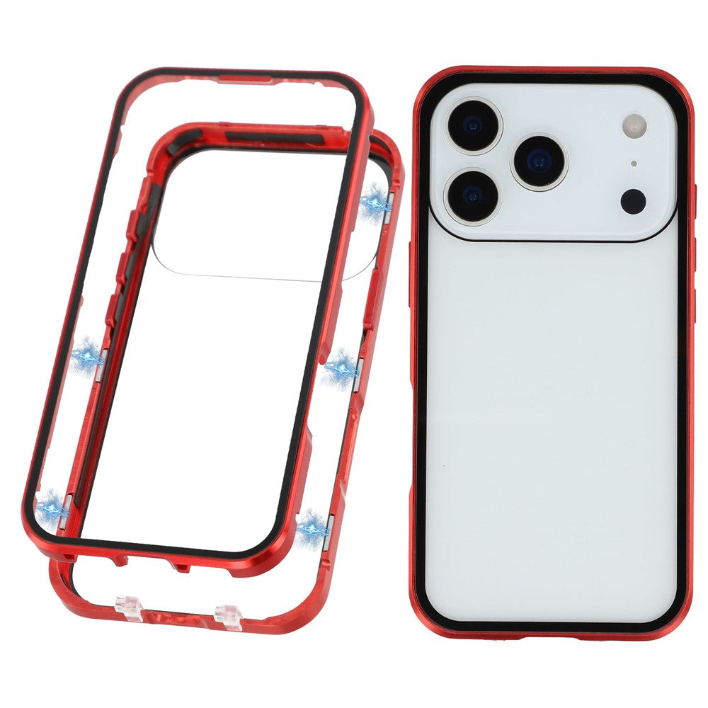For iPhone 17 Pro Max Case Double-Sided Tempered Glass Magnetic Clear Phone Cover - Red