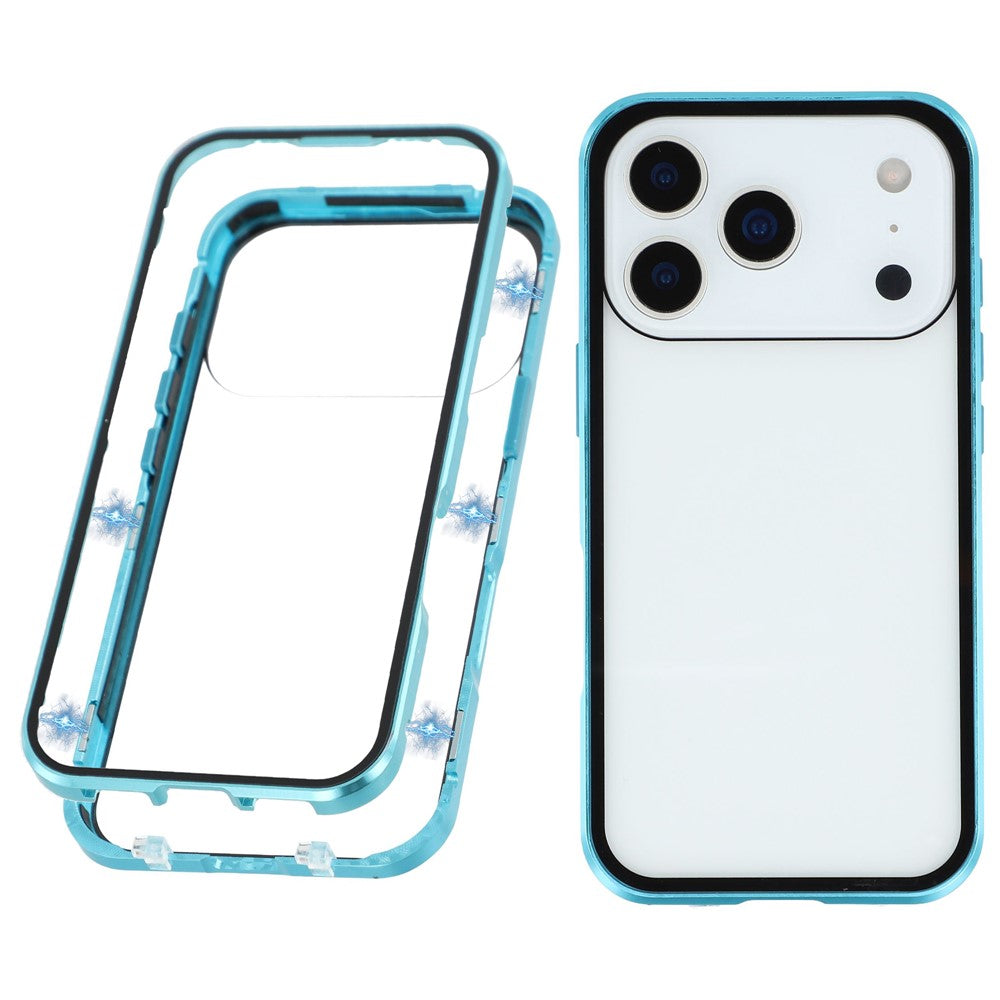 For iPhone 17 Pro Max Case Double-Sided Tempered Glass Magnetic Clear Phone Cover - Blue