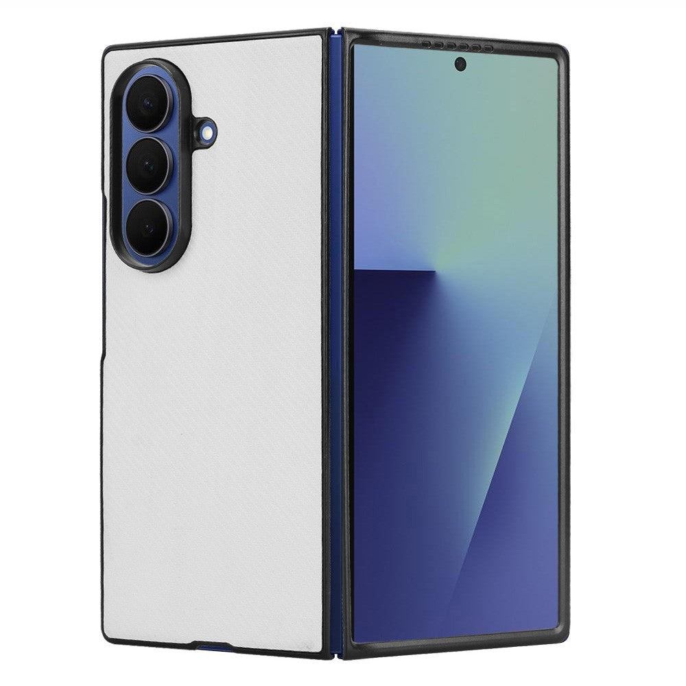 For Samsung Galaxy Z Fold7 5G Case Carbon Fiber Texture Shockproof PU + PC Phone Cover - White