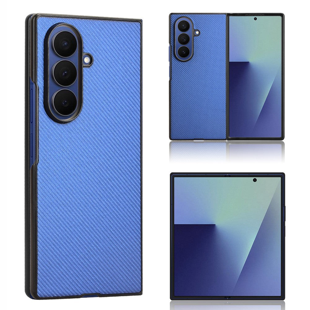 For Samsung Galaxy Z Fold7 5G Case Carbon Fiber Texture Shockproof PU + PC Phone Cover - Blue