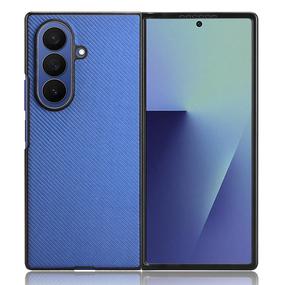 For Samsung Galaxy Z Fold7 5G Case Carbon Fiber Texture Shockproof PU + PC Phone Cover - Blue