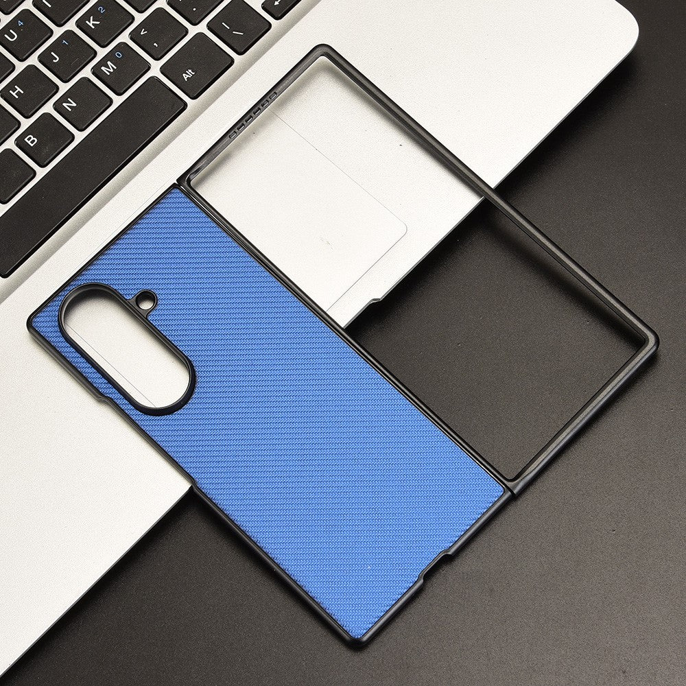 For Samsung Galaxy Z Fold7 5G Case Carbon Fiber Texture Shockproof PU + PC Phone Cover - Blue