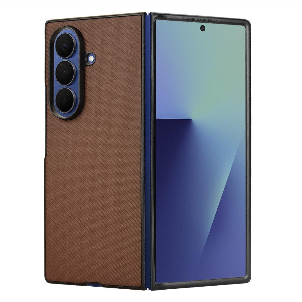 For Samsung Galaxy Z Fold7 5G Case Carbon Fiber Texture Shockproof PU + PC Phone Cover - Brown