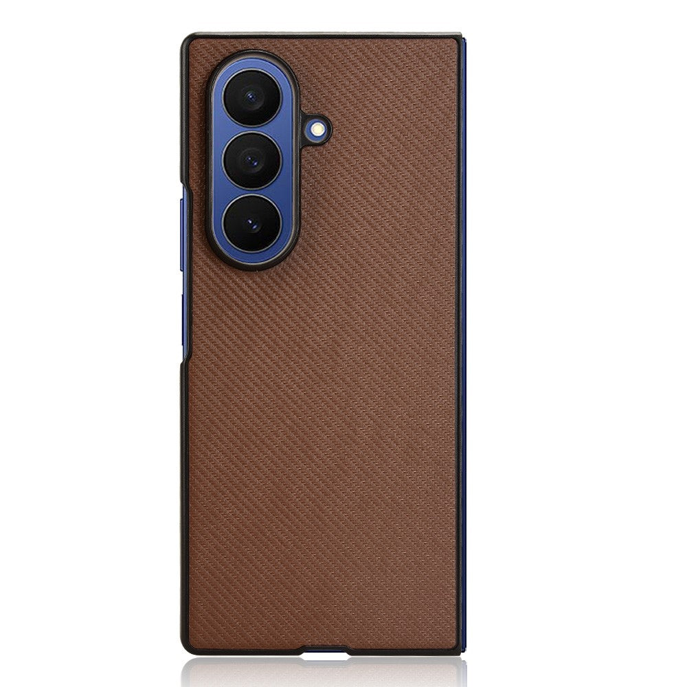 For Samsung Galaxy Z Fold7 5G Case Carbon Fiber Texture Shockproof PU + PC Phone Cover - Brown