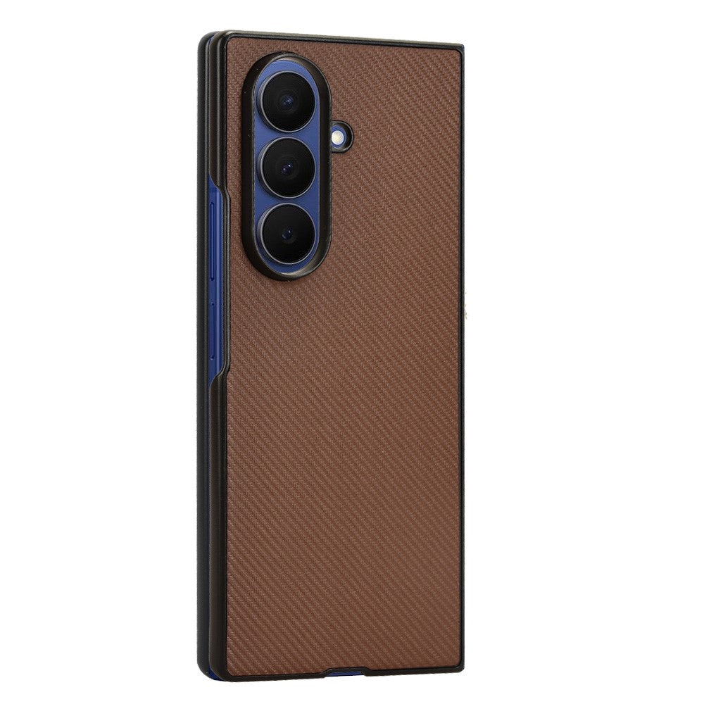 For Samsung Galaxy Z Fold7 5G Case Carbon Fiber Texture Shockproof PU + PC Phone Cover - Brown