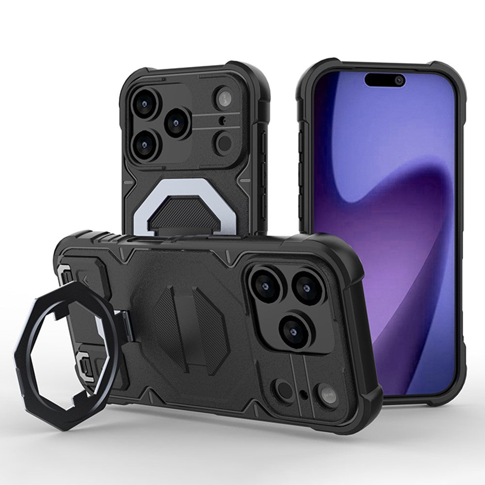 For iPhone 17 Pro Max Case Compatible with MagSafe PC + TPU Kickstand Phone Cover with Lanyard - Black