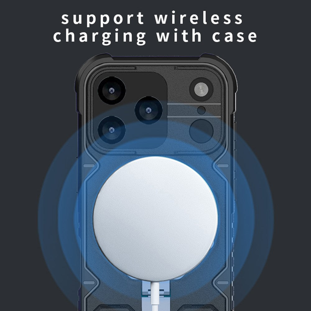 For iPhone 17 Pro Max Case Compatible with MagSafe PC + TPU Kickstand Phone Cover with Lanyard - Black