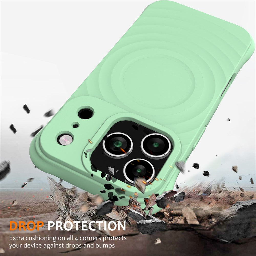 For iPhone 17 Pro Max Case Compatible with MagSafe Ripple Texture Liquid Silicone Protective Cover with Strap - Green