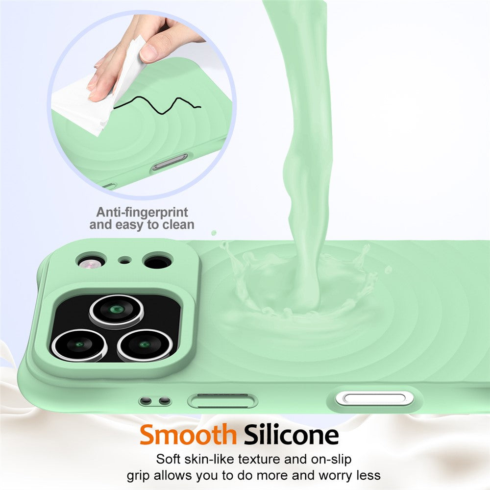 For iPhone 17 Pro Max Case Compatible with MagSafe Ripple Texture Liquid Silicone Protective Cover with Strap - Green