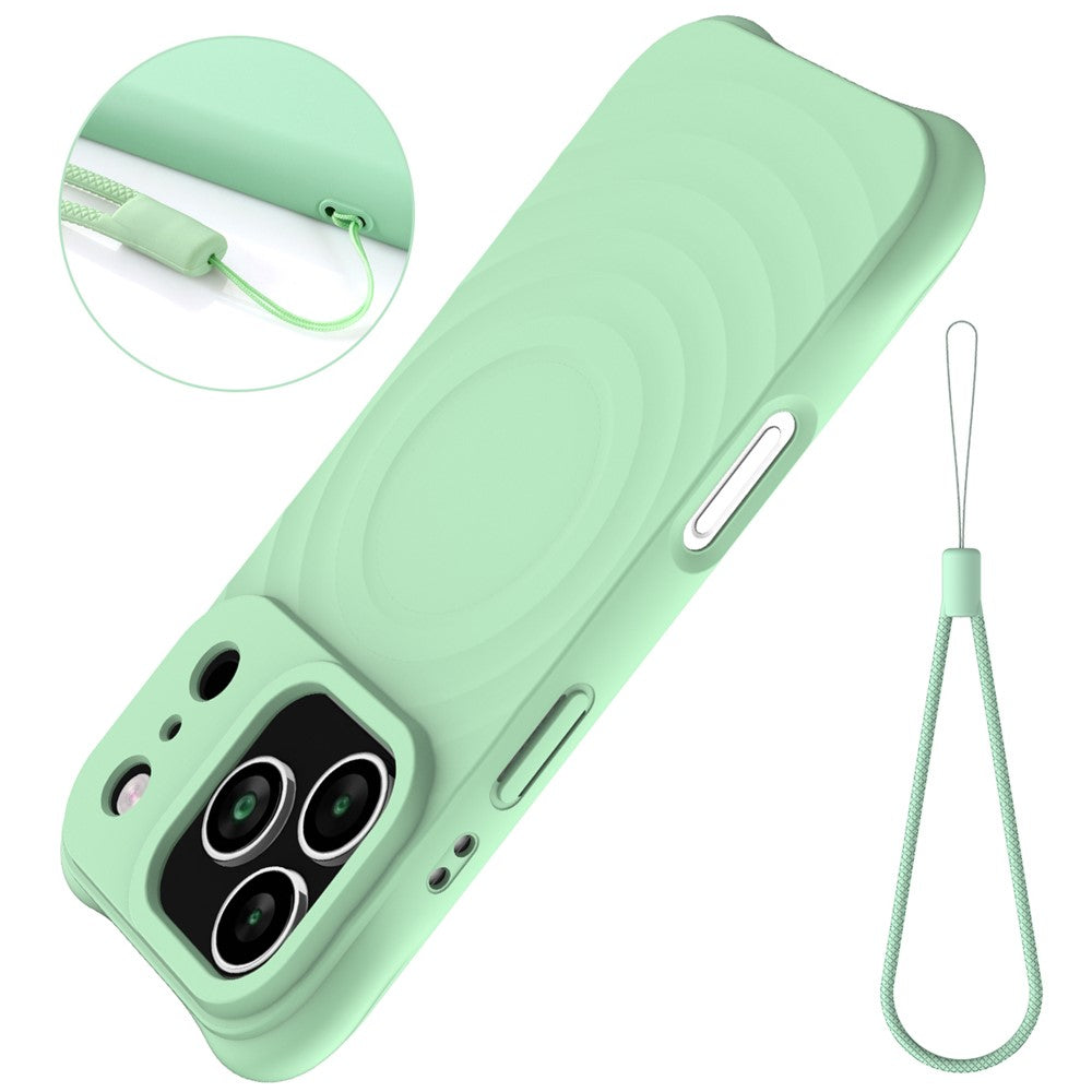 For iPhone 17 Pro Max Case Compatible with MagSafe Ripple Texture Liquid Silicone Protective Cover with Strap - Green