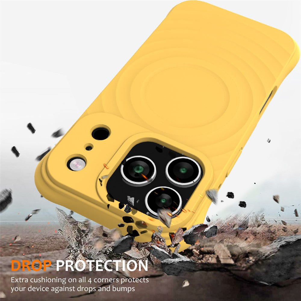 For iPhone 17 Pro Max Case Compatible with MagSafe Ripple Texture Liquid Silicone Protective Cover with Strap - Yellow