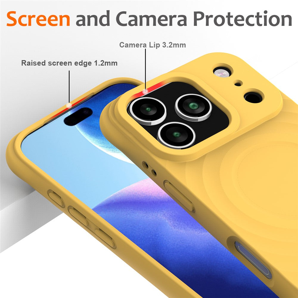 For iPhone 17 Pro Max Case Compatible with MagSafe Ripple Texture Liquid Silicone Protective Cover with Strap - Yellow