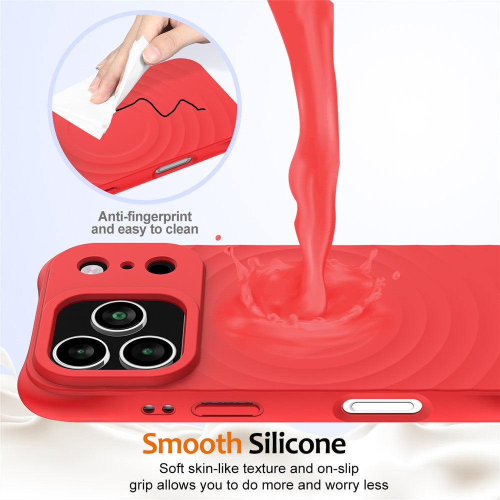 For iPhone 17 Pro Max Case Compatible with MagSafe Ripple Texture Liquid Silicone Protective Cover with Strap - Red