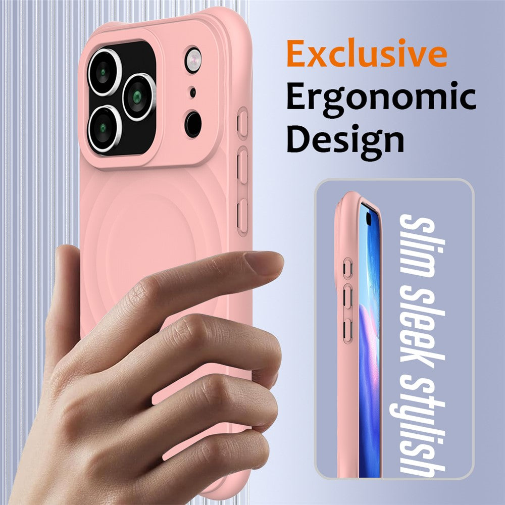 For iPhone 17 Pro Max Case Compatible with MagSafe Ripple Texture Liquid Silicone Protective Cover with Strap - Pink